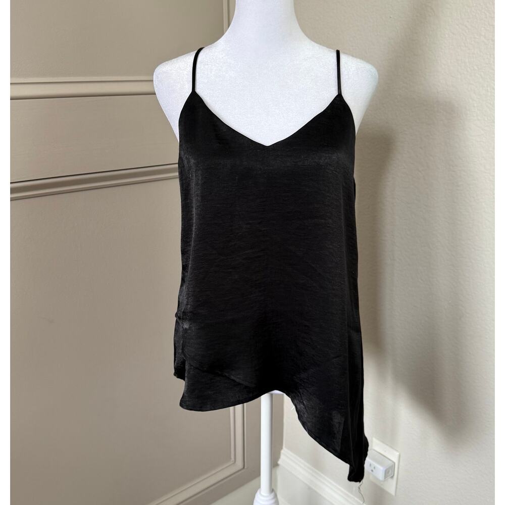 Modern Citizen Sz S Black Asymmetrical Satin Camisole Tank Top Spaghetti Straps